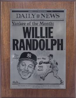 New York Daily News Yankee of the Month Award for April 1986 Presented to Willie Randolph (Randolph LOA)
